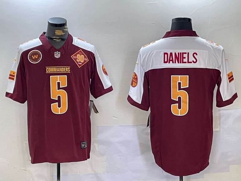 Men 2025 Washington Commanders #5 Daniels Red three generations Nike Limited NFL Jersey style 2